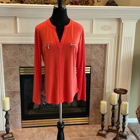 INC INTERNATIONAL CONCEPTS Orange Zip-Pocket Blouse Size M - Picture 2 of 13